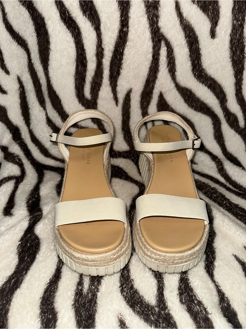 Altar’d State Women’s Cream Platform Sandals with Ankle Strap